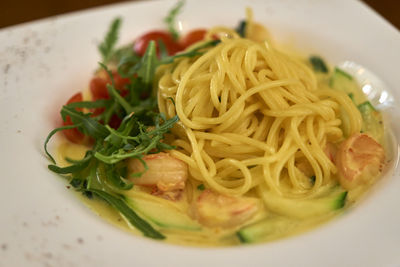 Close-up of noodles in plate