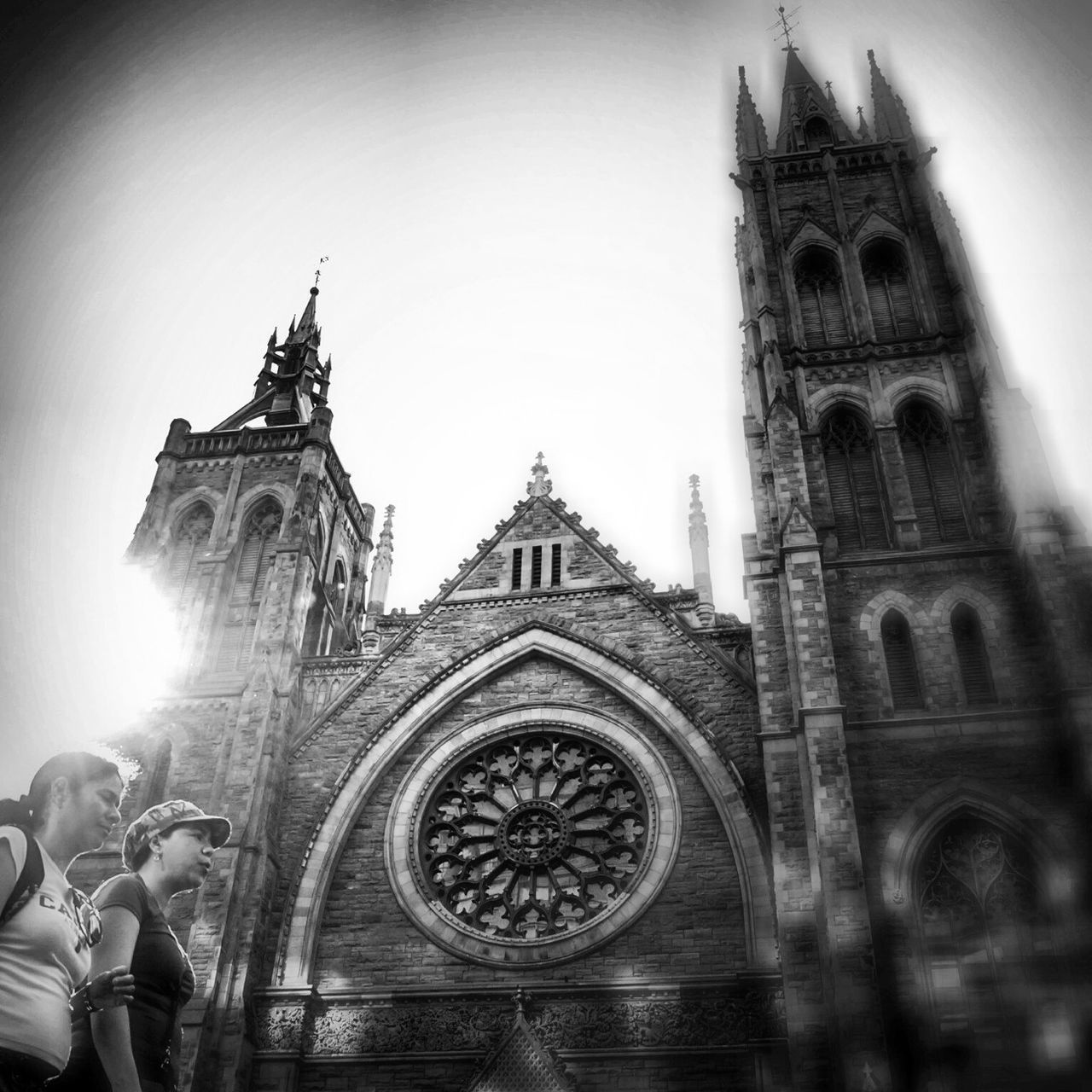 church, religion, architecture, place of worship, spirituality, building exterior, built structure, cathedral, low angle view, clear sky, auto post production filter, history, famous place, travel destinations, transfer print, sky, clock tower, cross