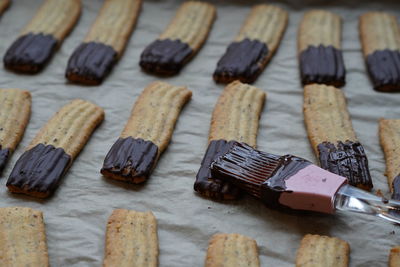 Cookies brushed with chocolate