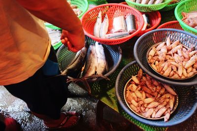 High angle view of man preparing food