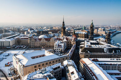 High angle view of buildings in city