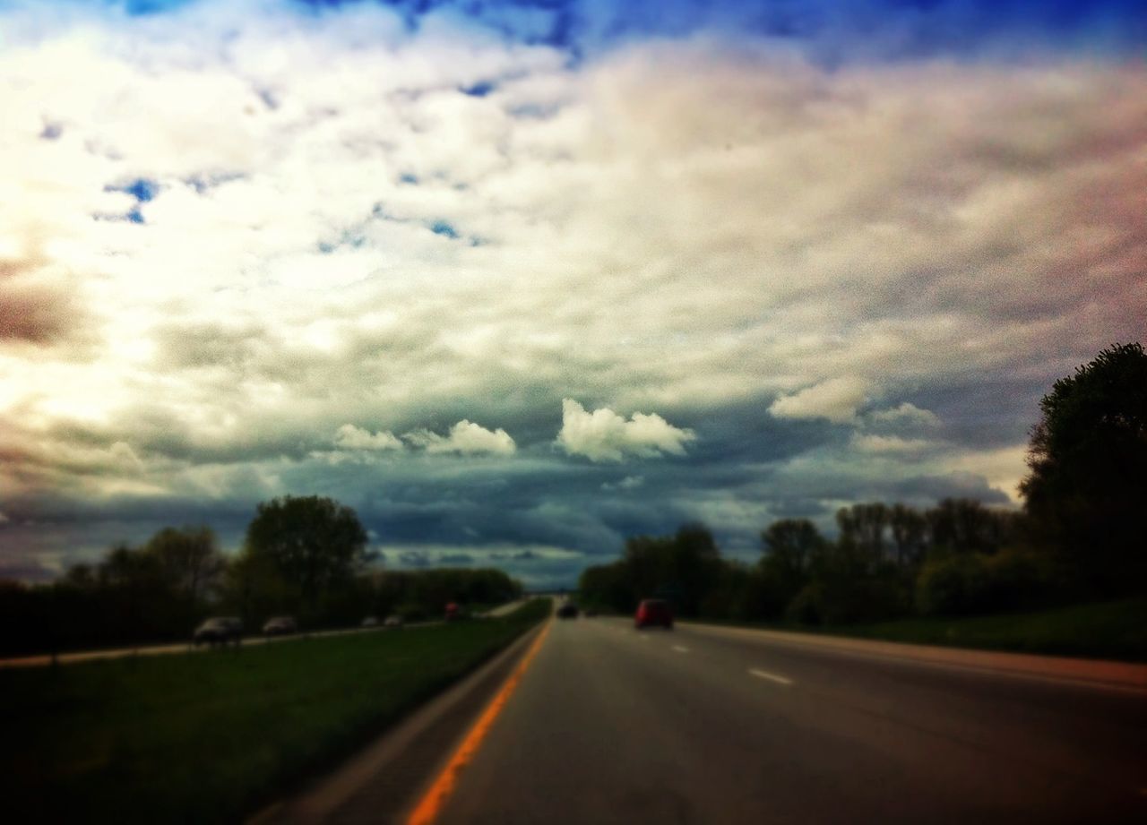 the way forward, road, sky, transportation, cloud - sky, diminishing perspective, vanishing point, road marking, cloudy, country road, tree, cloud, landscape, tranquility, tranquil scene, nature, empty road, empty, beauty in nature, scenics