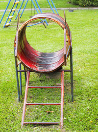 Close-up of chair on grass