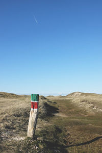 Scenic view of landscape against clear blue sky