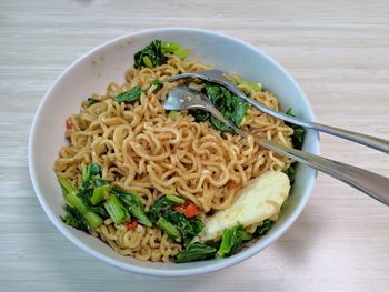 High angle view of food in bowl on table