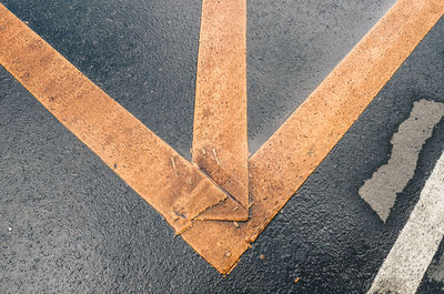 High angle view of markings on road