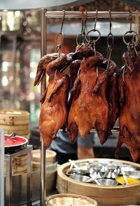 Close-up of meat for sale at market stall