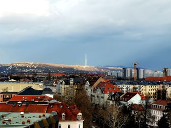 High angle view of buildings in city