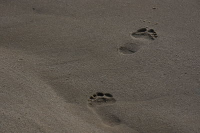 High angle view of footprints on sand