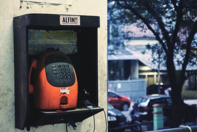 Close-up of telephone booth