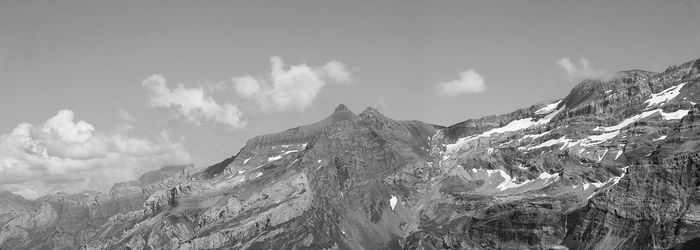 Panoramic view of snowcapped mountains against sky