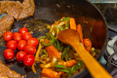 Close-up of food in cooking pan
