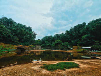 Scenic view of lake against sky