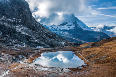 The riffelsee, a lake near zermatt. switzerland.