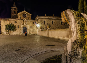 Illuminated historic building against sky at night