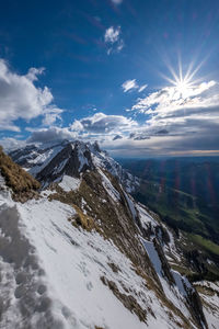 Scenic view of snowcapped mountains against sky