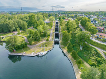 High angle view of bridge over river