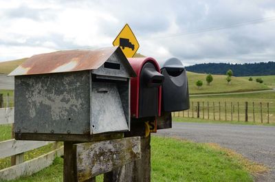 Close-up of mailboxes