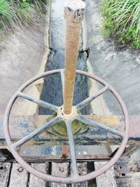 High angle view of an abandoned bicycle