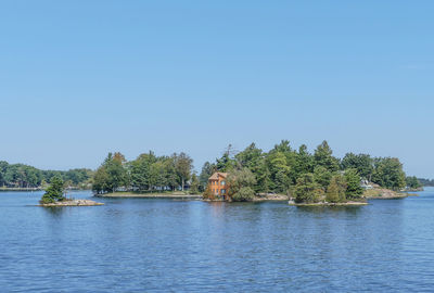 Scenic view of lake against clear sky