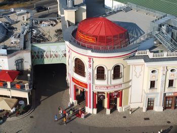 High angle view of buildings in city