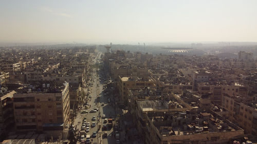 High angle view of townscape against clear sky