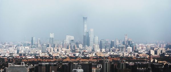 Cityscape against clear sky