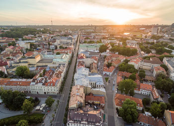 High angle view of buildings in city