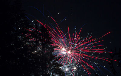 Low angle view of firework display at night