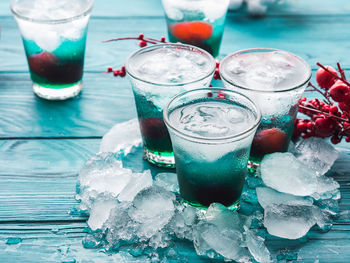 Close-up of beer glass on table