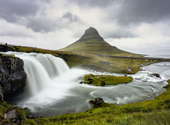 Stunning kirkjufell mountain and kirkjufellfoss waterfall in iceland