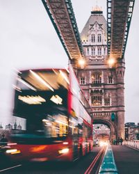 Blurred motion of bus moving on tower bridge