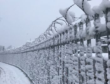 Snow covered field against sky