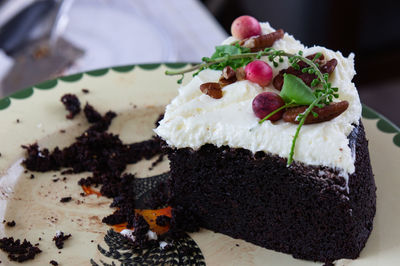 Close-up of cake served in plate