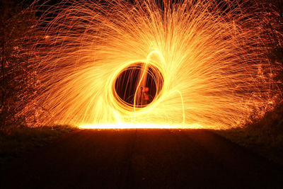 Illuminated wire wool at night