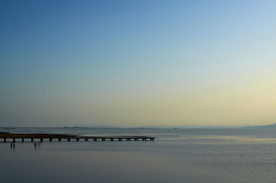 Scenic view of sea against clear sky during sunset