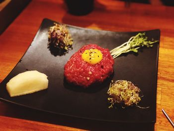 High angle view of food on table