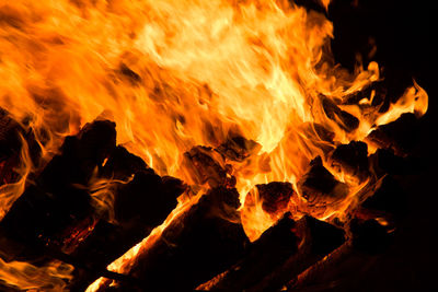 Close-up of fire in the dark