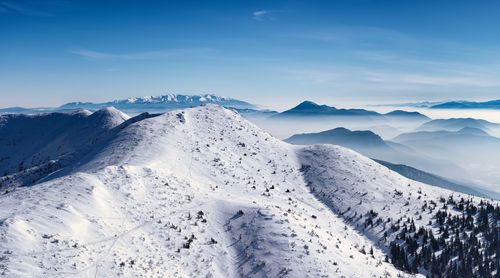 Scenic view of snowcapped mountains against sky