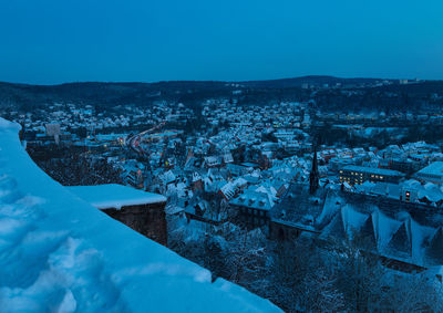 High angle view of buildings in city