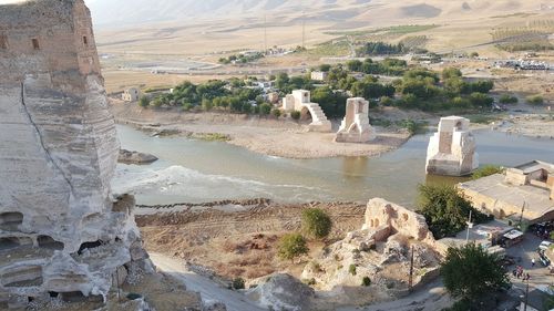 High angle view of river passing through landscape