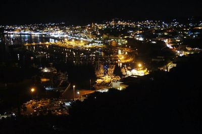 Aerial view of city at night