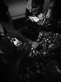 High angle view of people on table