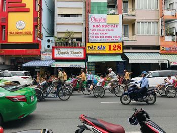 Bicycles parked on street in city