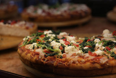 Close-up of pizza on table