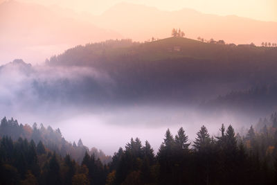 Scenic view of mountains against sky during sunset