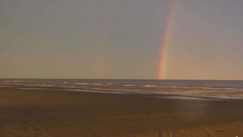 Scenic view of beach against sky during sunset