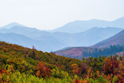 Scenic view of mountains against sky during autumn