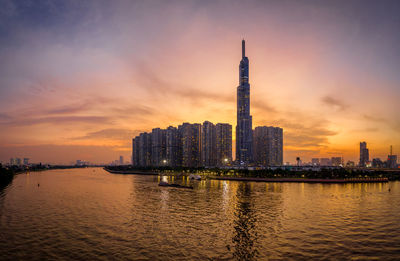 November 09/2019 sunset at landmark 81 is a super-tall skyscraper in ho chi minh city