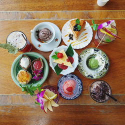 High angle view of breakfast on table